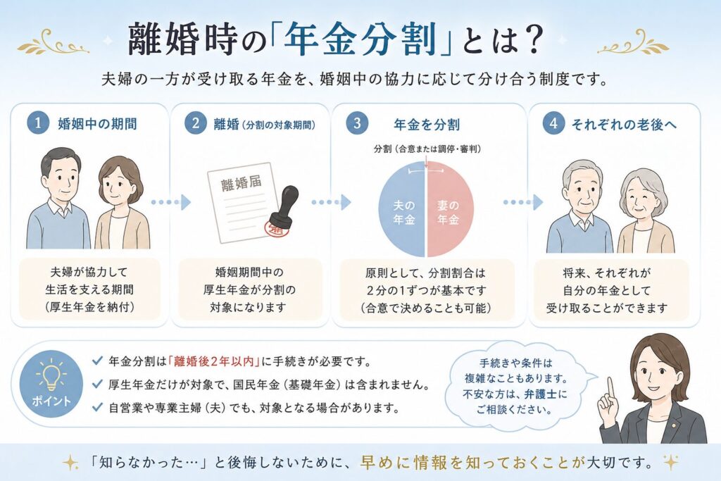 離婚時の年金分割の仕組みを説明する図解