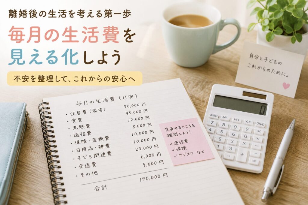 離婚後の生活費をノートと電卓で整理する女性の手元